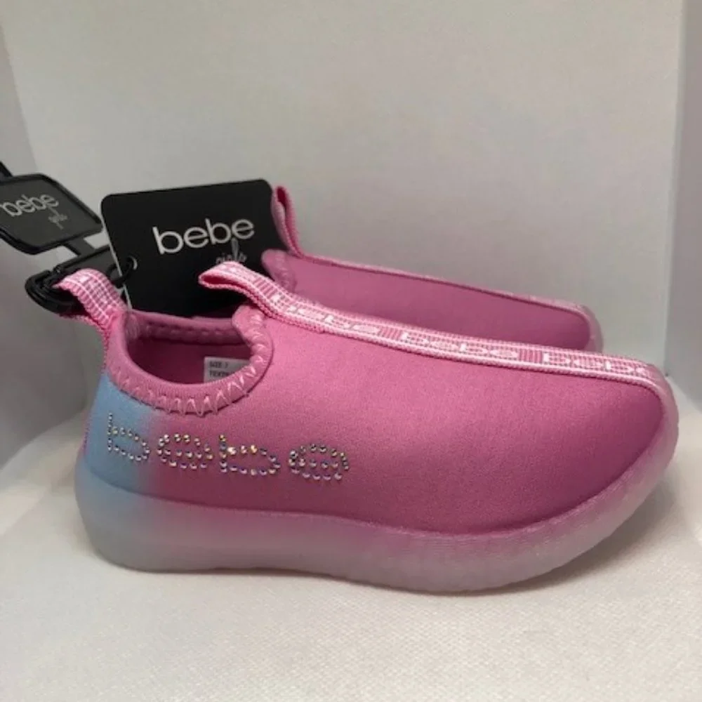 Bebe girls Pink &‎ Blue Rhinestone-Logo Slip-On Sneaker